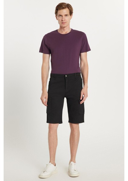 Erkek Relax Fit Rahat Kesim %100 Pamuk Kargo Cep Siyah Kapri Şort fırsatları