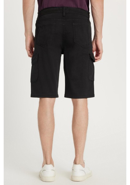 Erkek Relax Fit Rahat Kesim %100 Pamuk Kargo Cep Siyah Kapri Şort indirimleri