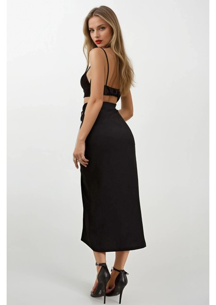 Kadın Siyah Yırtmaçlı Uzun Etek HZL22S-BD118801 fırsatları