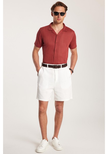 Erkek Regular Rahat Kesim Beli Lastikli ve Kordonlu Yandan Cepli Ekru bermuda Şort modelleri