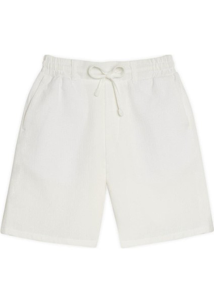 Erkek Regular Rahat Kesim Beli Lastikli ve Kordonlu Yandan Cepli Ekru bermuda Şort fırsatları