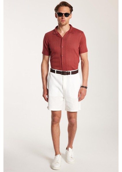 Erkek Regular Rahat Kesim Beli Lastikli ve Kordonlu Yandan Cepli Ekru bermuda Şort indirimleri