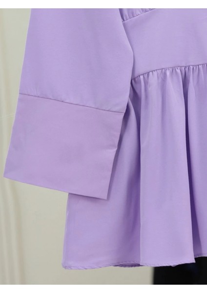 Yarım Düğmeli Beli Bağlamalı Yanı Fermuarlı Tunik -Lila fiyatları