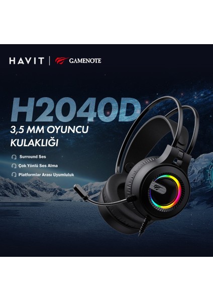 H2040D Rgb Aydınlatmalı Mikrofonlu Gaming Oyuncu Kulaklığı - 3.5mm Jack + USB - Beyaz