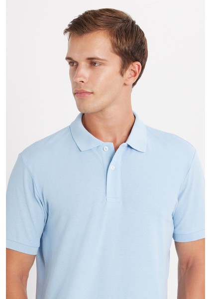 Erkek Regular Fit Klasik Kesim Pamuklu Yumuşak Dokulu Serin Tutan Kumaş Düz Mavi Polo Yaka Tişört fiyatları