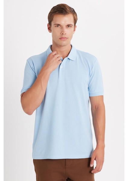 Erkek Regular Fit Klasik Kesim Pamuklu Yumuşak Dokulu Serin Tutan Kumaş Düz Mavi Polo Yaka Tişört fırsatları