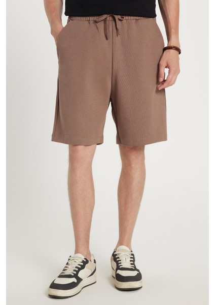 Erkek Relax Fit Rahat Kesim Yandan Cepli Bermuda Kahverengi Şort