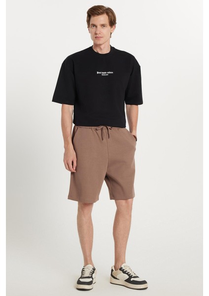 Erkek Relax Fit Rahat Kesim Yandan Cepli Bermuda Kahverengi Şort fırsatları
