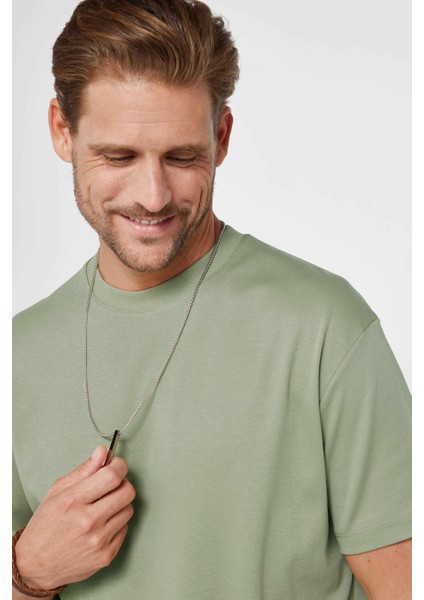 Unisex Relax Fit Rahat Kesim %100 Pamuk Yumuşak Dokulu Hafif Kalın Yeşil Bisiklet Yaka Tişört fiyatları