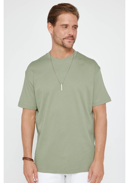 Unisex Relax Fit Rahat Kesim %100 Pamuk Yumuşak Dokulu Hafif Kalın Yeşil Bisiklet Yaka Tişört fırsatları