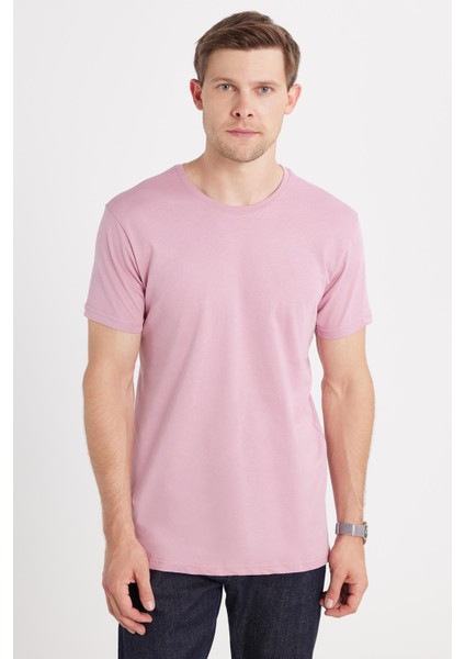 Unisex Slim Fit Dar Kesim %100 Pamuk Yumuşak Dokulu Lila Bisiklet Yaka Tişört fiyatları