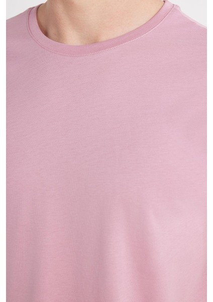 Unisex Slim Fit Dar Kesim %100 Pamuk Yumuşak Dokulu Lila Bisiklet Yaka Tişört modelleri