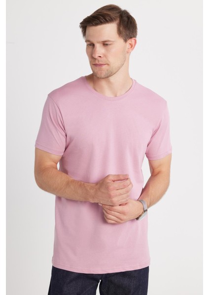 Unisex Slim Fit Dar Kesim %100 Pamuk Yumuşak Dokulu Lila Bisiklet Yaka Tişört fırsatları