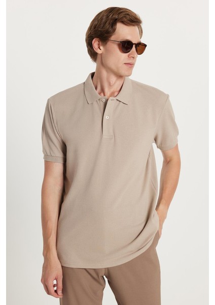 Erkek Regular Fit Klasik Kesim Pamuklu Yumuşak Dokulu Serin Tutan Kumaş Düz Taş Polo Yaka Tişört
