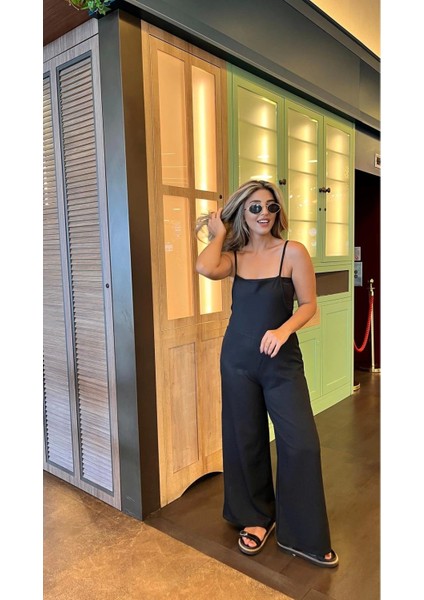 Kadın Askılı Yandan Fermuarlı Geniş Paçalı Valencia Tulum modelleri