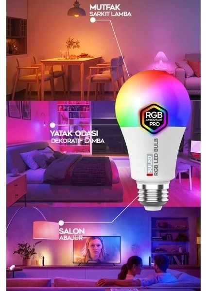 Rgb LED Ampül Kumandalı Ambiyans Aydınlatma Tasarruflu Lamba Renk Değiştiren LED Işık
