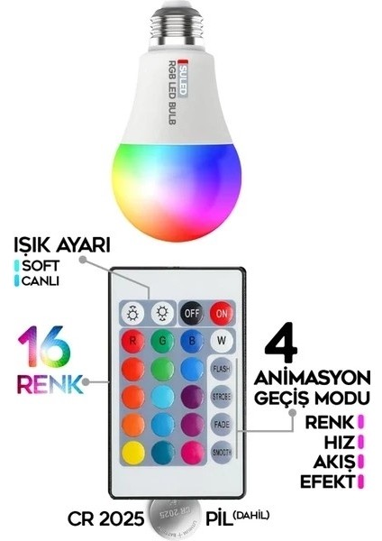 Rgb LED Ampül Kumandalı Ambiyans Aydınlatma Tasarruflu Lamba Renk Değiştiren LED Işık fiyatları