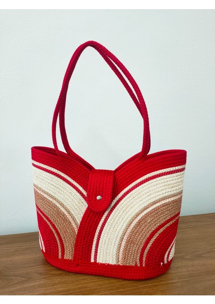 , Handmade Kırmızı El Çantası, El Yapımı Plaj Çantası, Kadın Hasır Tasarım Kol ve Günlük Çanta