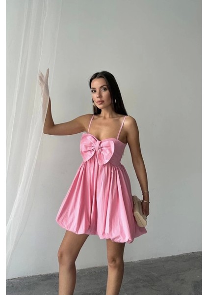 Pembe Önü Fiyonklu Askılı Elbise fiyatları