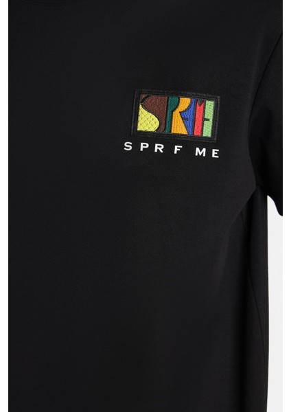 Relax Fit Rahat Kesim Pamuklu Ön ve Arka Baskı ve Nakış Detaylı Bisiklet Yaka Beyaz Siyah Tişört modelleri