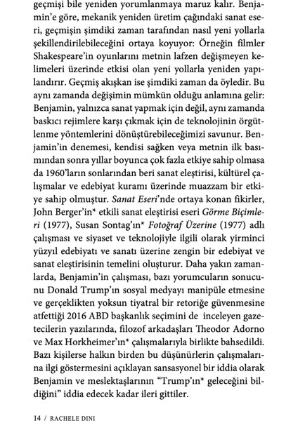 Walter Benjamin’in Mekanik Yeniden Üretim Çağında Sanat Eseri - Rachel Dını
