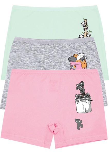 Kız Çocuk Boxer 3'lü Baskılı (%96 Pamuk - %4 Elastan)