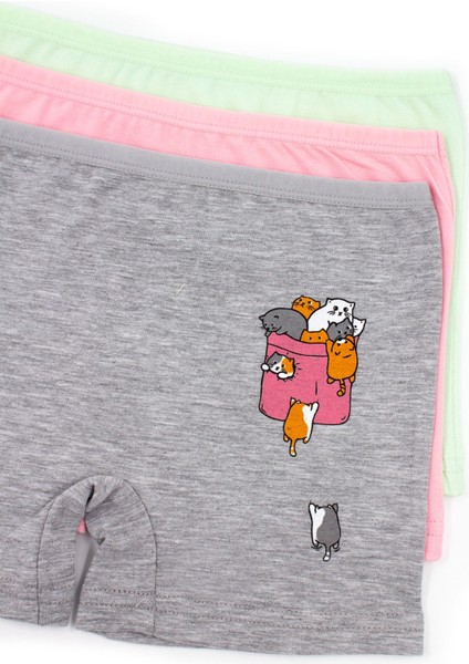 Kız Çocuk Boxer 3'lü Baskılı (%96 Pamuk - %4 Elastan)
