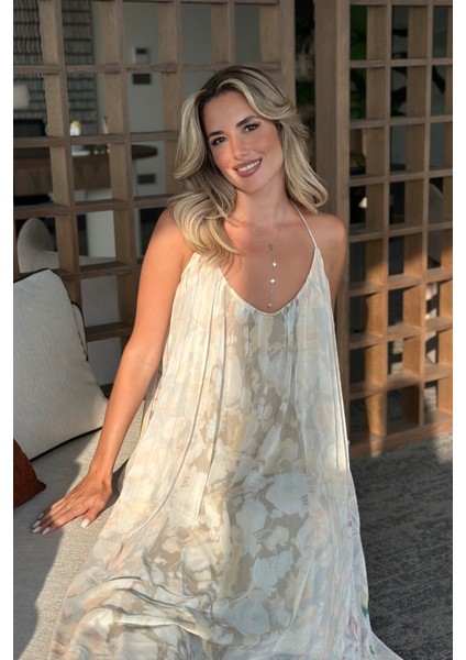 Taş Çiçek Desenli Askılı Dökümlü Elbise fırsatları