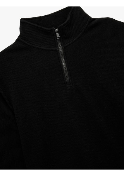 Uzun Kollu Ribanalı Yarım Fermuarlı Sweatshirt modelleri