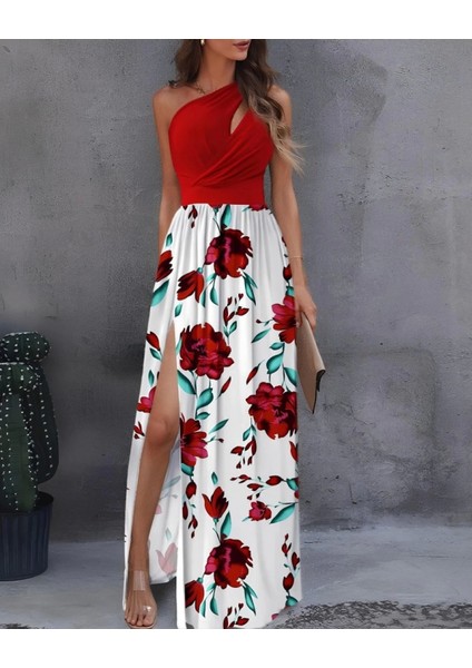 Kadın Tek Omuzdan Askılı Damla Detaylı Üst Dalgıç Alt Süprem Maxi Elbise fiyatları