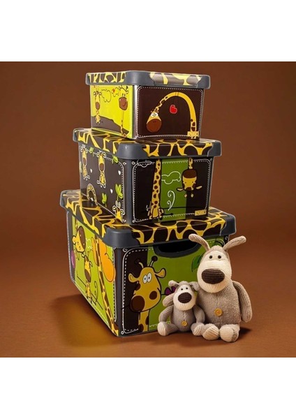 Style Box Giraffe - Set - 3 Parça Dekoratif Saklama Kutusu