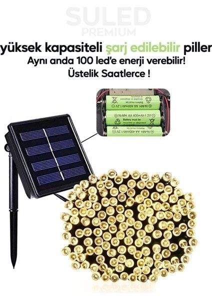 10 Metre Solar Enerjili Dekoratif 100 LED Işık Bahçe Balkon ve Süsleme Ledleri Gün Işığı fiyatları