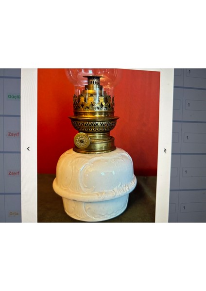 Antika Fransız Porselen Gaz Lambası 41 cm Boyunda