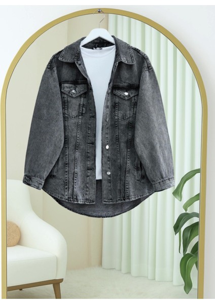 Boydan Düğmeli Cepli Kot Ceket -Füme modelleri