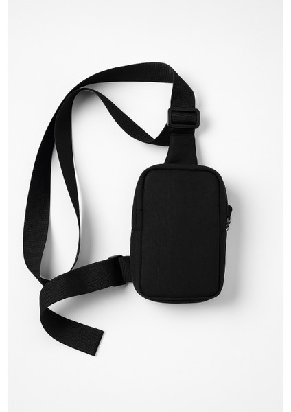 Erkek Çarpraz Omuz Çantası 2 Bölmeli Siyah Göğüs Günlük Çanta