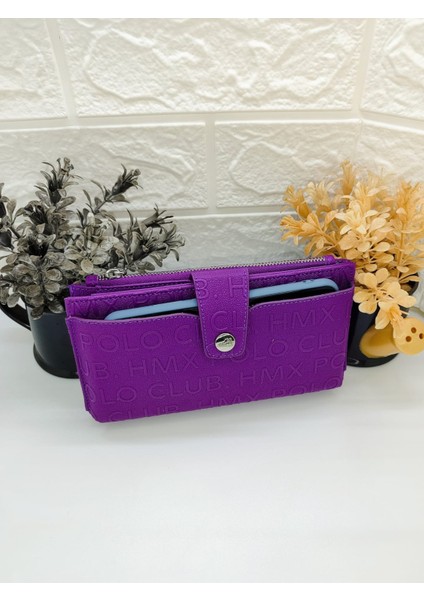 Hmx Polo Mor Telefon Bölmeli Cüzdan
