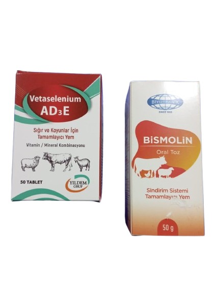 Büyükbaş ve Küçükbaş Hayvanlarınız Için Vetaselenium AD3E 50 Tablet+ Bismolin 50 gr