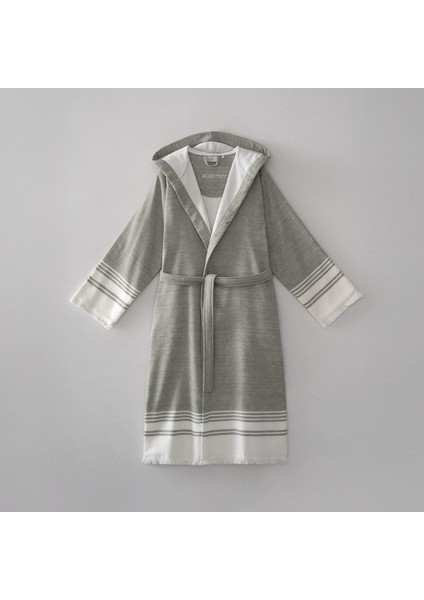 Erva Erkek Bornoz %100 Organik Pamuk Keten Melanj Haki