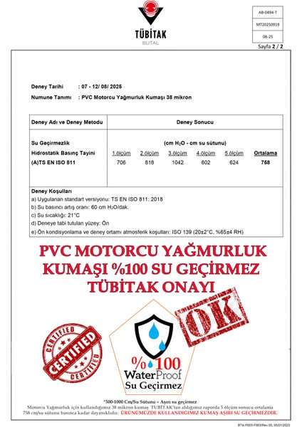 Motorcu Yağmurluk %100 Su Geçirmez Dikişsiz Ön Arka Çift Reflektör Fermuarlı Paçalar Sıcak Frekans Yapıştırma Özel Tasarım Garantili