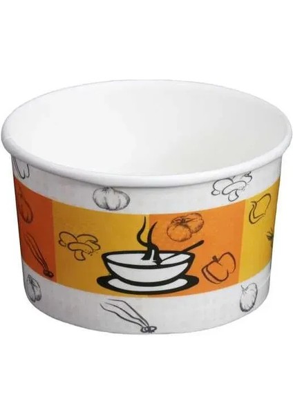 16 Oz Kapaklı Karton Çorba Kase Seti (Desenli)