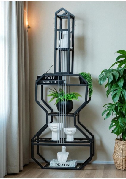 Dekoratif Siyah Metal Kitaplık Raflı Gitar Ünite Çok Amaçlı Salon Ofis Düzenleyici