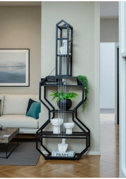 Dekoratif Siyah Metal Kitaplık Raflı Gitar Ünite Çok Amaçlı Salon Ofis Düzenleyici