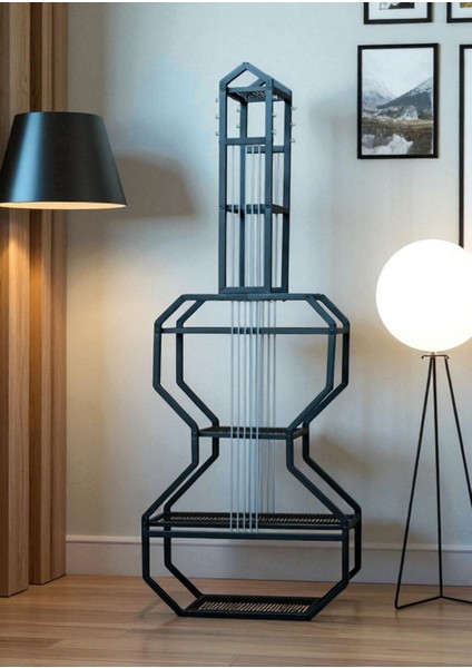 Dekoratif Siyah Metal Kitaplık Raflı Gitar Ünite Çok Amaçlı Salon Ofis Düzenleyici