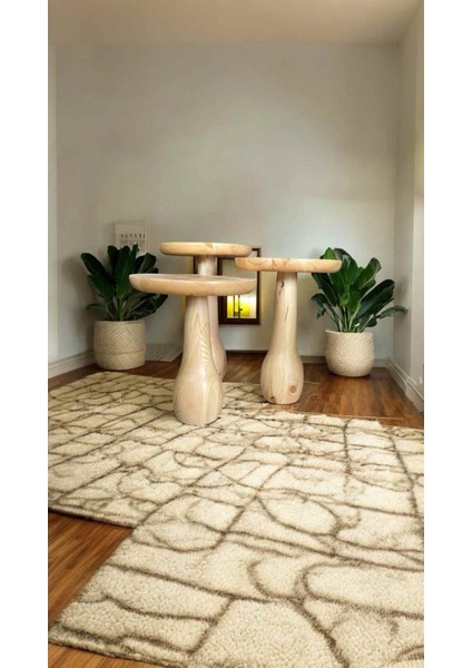 Dekoratif Ahşap Mantar Sehpa 3’lü Set – Naturel Renk Masif Zigon ve Fiskos Model modelleri