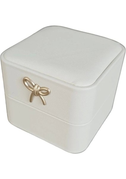 Işıklı Premium Deri Yüzük & Alyans Kutusu (Beyaz)