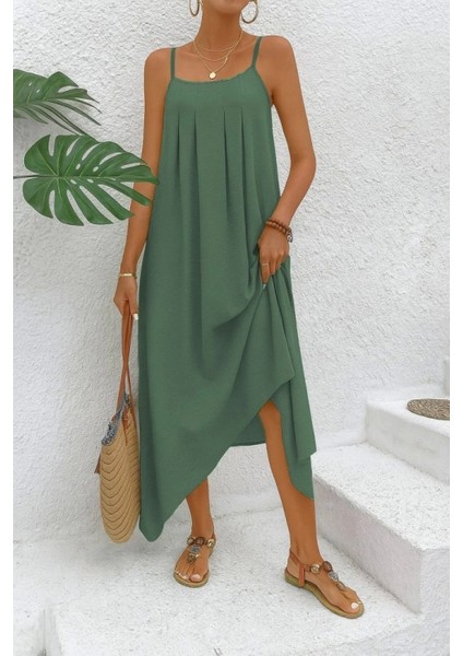 Kadın Ip Askılı V Yakalı Asimetrik Detaylı Aerobin Elbise