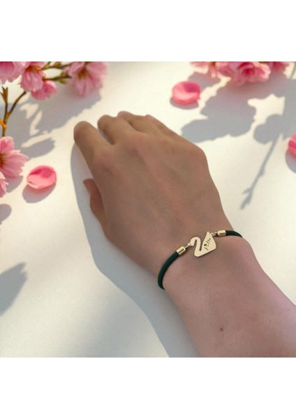 14 Ayar Altın Plakalı Pelin Ismine Özel Kuğu Kuşu Figürlü Koyu Yeşil Örgülü Hediye BILEKLIK-607ISIM