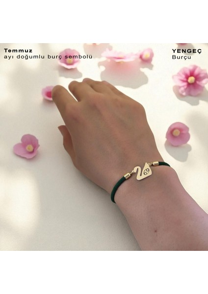 Altın Plakalı 14 Ayar Temmuz Ayı Doğumlarına Kuğu Kuşu Figürlü Yeşil Örgülü Hediye BILEKLIK-607AY