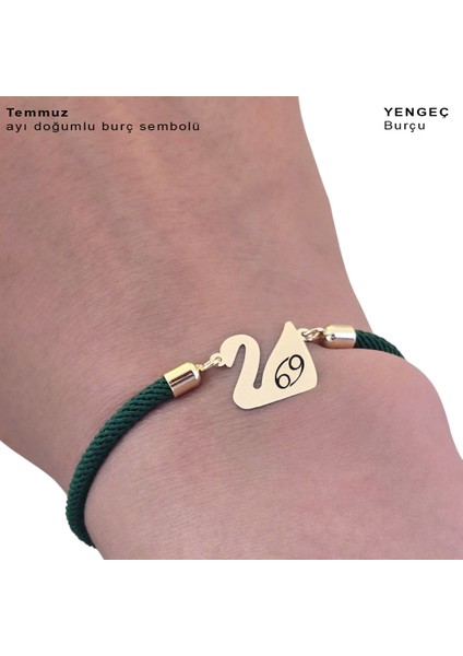 Altın Plakalı 14 Ayar Temmuz Ayı Doğumlarına Kuğu Kuşu Figürlü Yeşil Örgülü Hediye BILEKLIK-607AY fırsatları