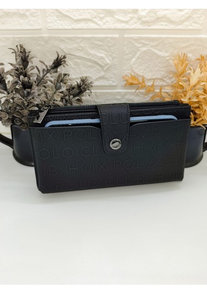 Hmx Polo Siyah Telefon Bölmeli Cüzdan